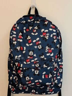 Disney Blue Mickey Mouse Pattern Backpack with Red & White Accents